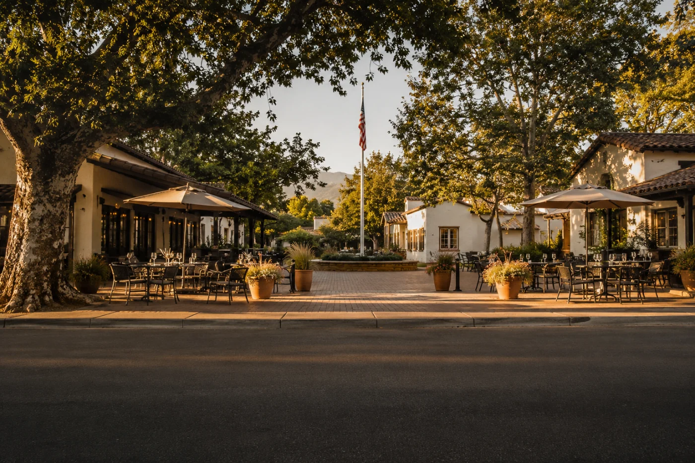 Los Olivos village tasting rooms and cafe — Santa Barbara wine tasting chauffeur service