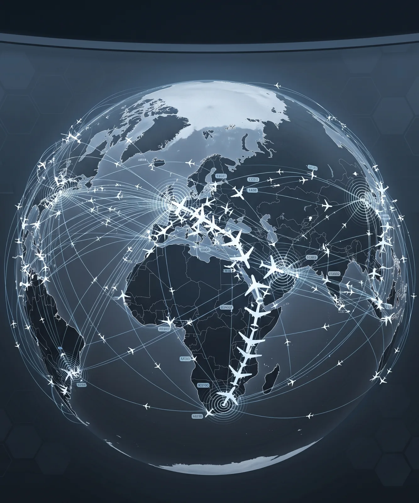 Global flight network over a world map — nationwide and international chauffeur car service